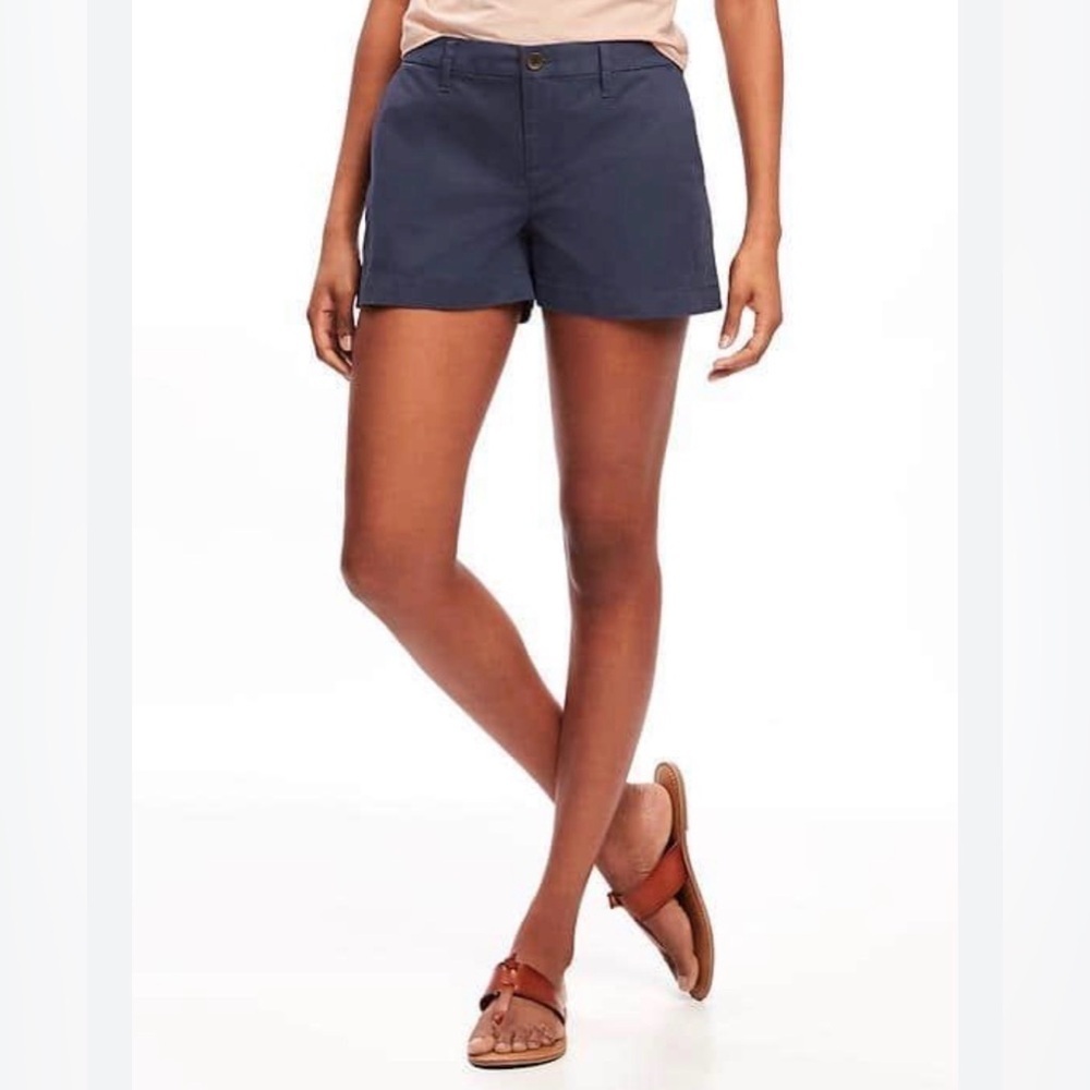 Cute & Comfy! Womens Size 6 3.5” Navy Chino Faux Back Pocket Preppy Casual Short
